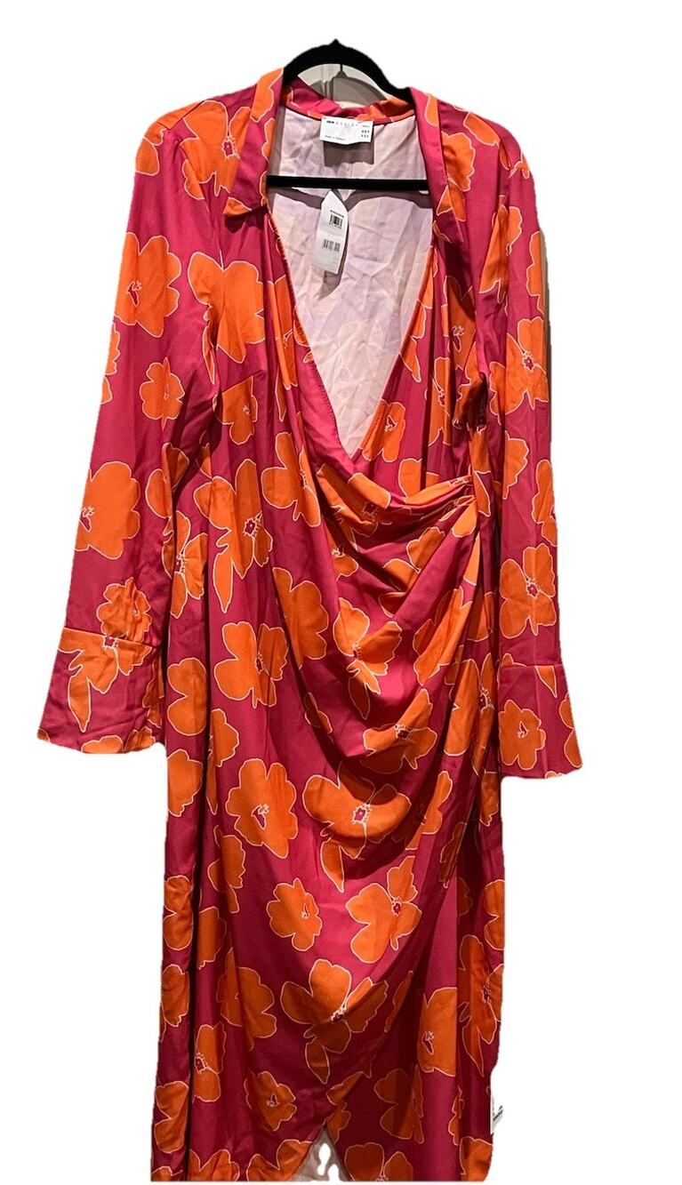 ASOS Curve Floral Long Sleeve Midi Dress Women’s 16 NWT Nordstrom Pink Orange